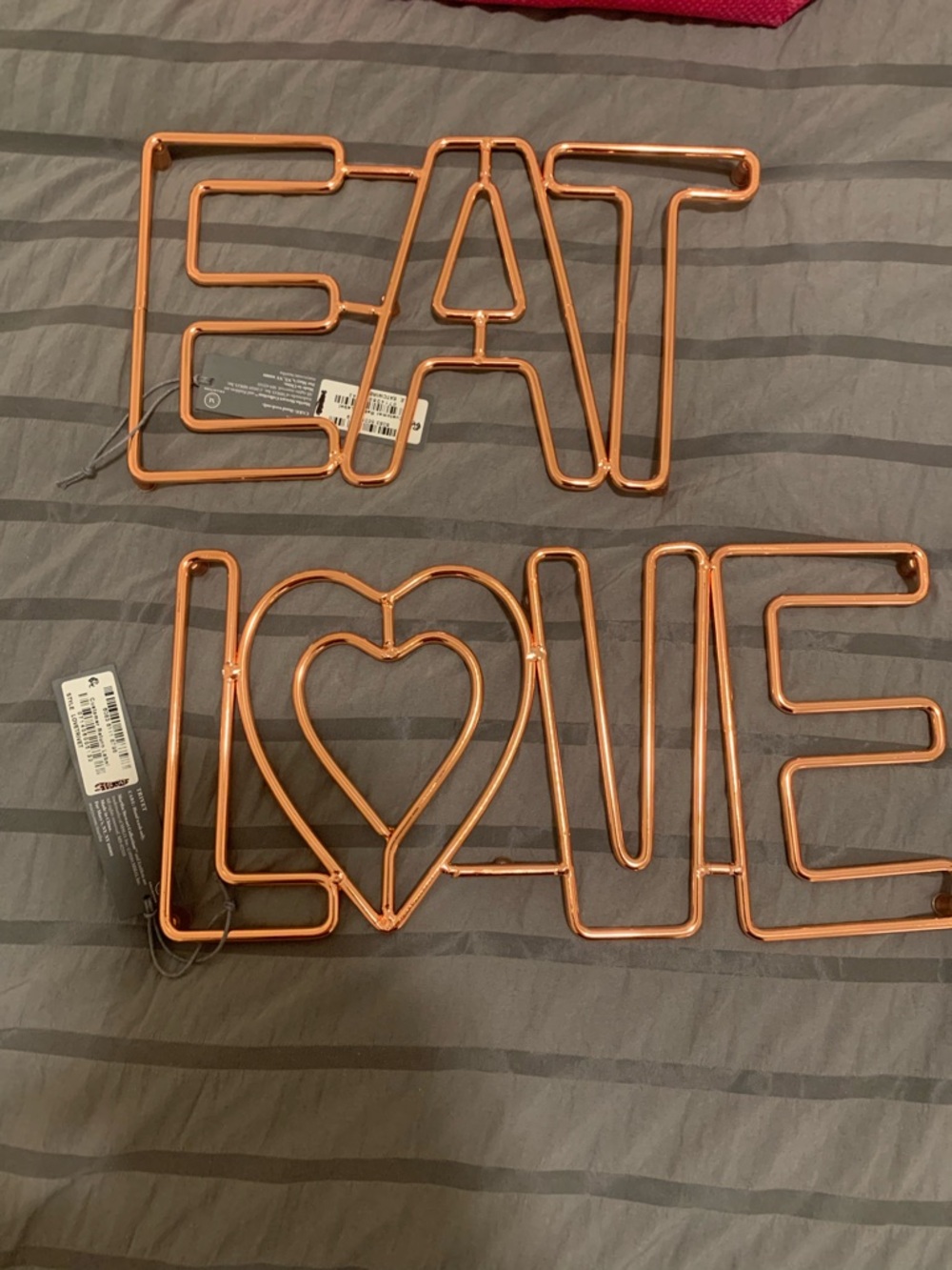 Copper 'EAT' and 'LOVE' Wire TRIVETS - Set of 2